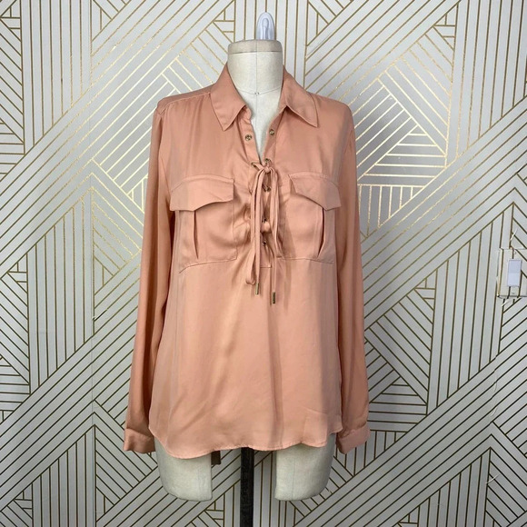 L’ACADEMIE Camel Safari Lace-Up‎ Long Sleeve Blouse - Picture 2 of 11